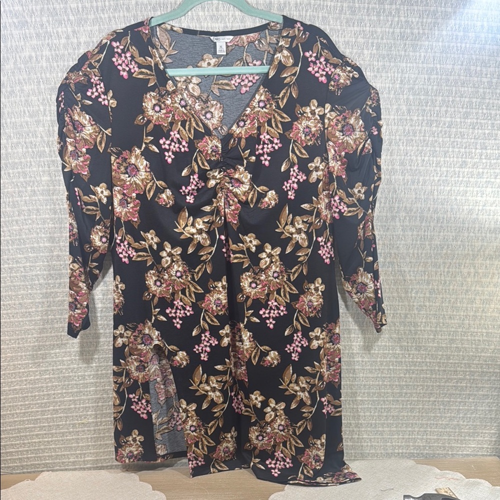 Cato Gray Floral Dress with Pink and Brown Accents